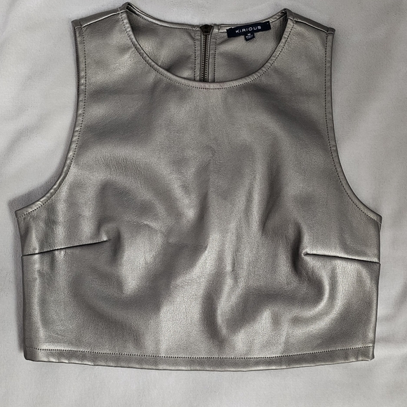 Kirious Women's Metallic FauxLeather Crop Top Full-Zip Size M - Picture 2 of 6